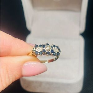 Vintage 9K Gold Dark Blue Sapphires Ring, size 6